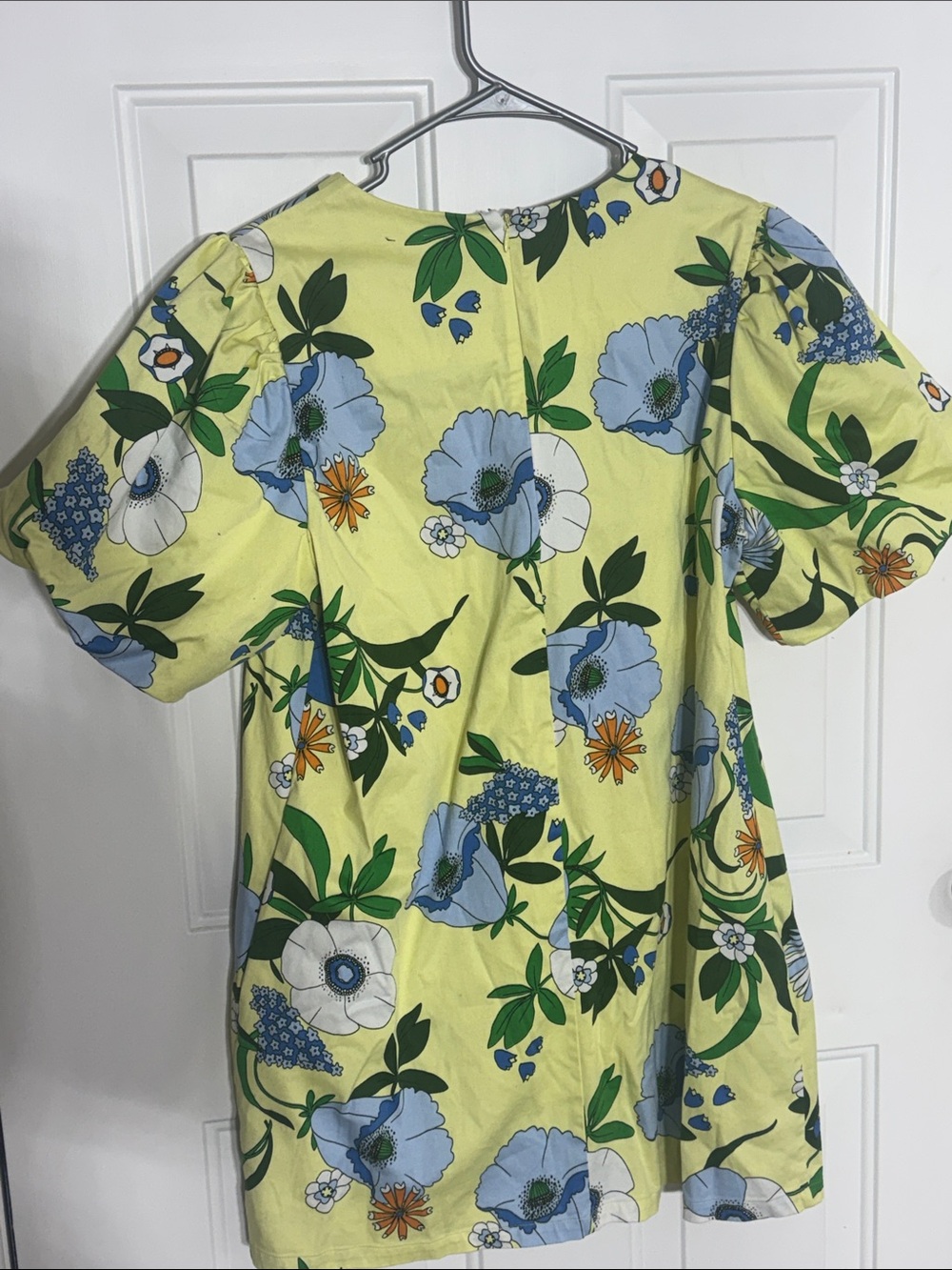 INC Puff Sleeve Yellow Floral Women's Dress with Blue Bloom Print - Picture 3 of 4